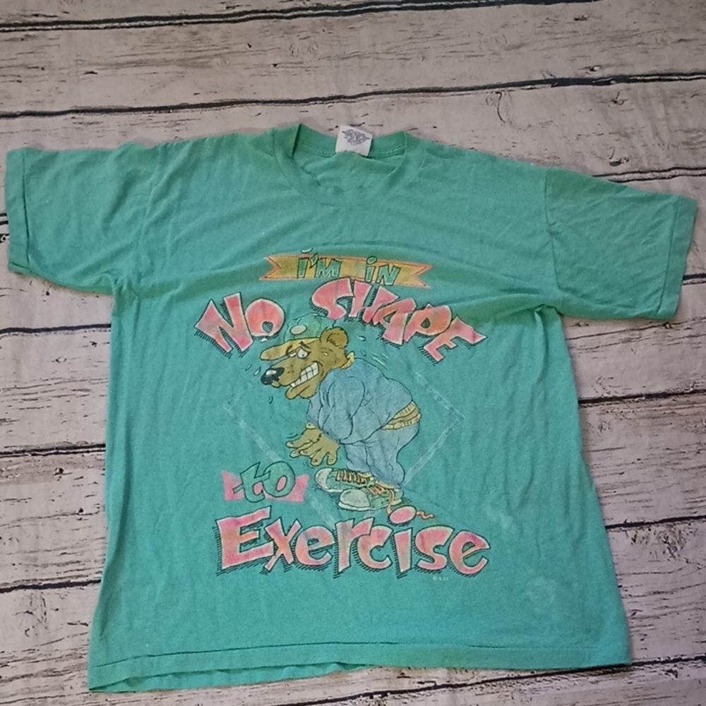 Vintage 80s Single Stitch I'm In No Shape To Exercise Bear T Shirt L